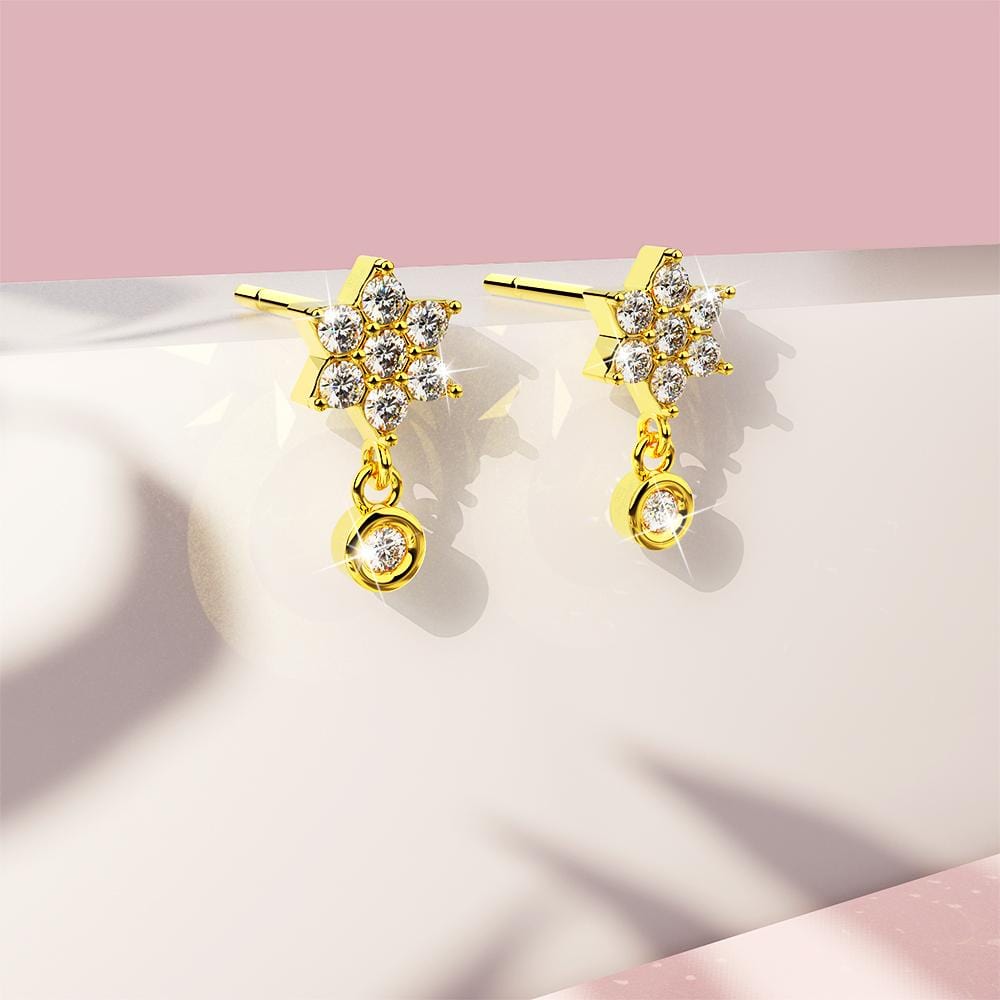 Solid 925 Sterling Silver Pretty & Petite Zircon Drop Earrings in Gold Vermeil