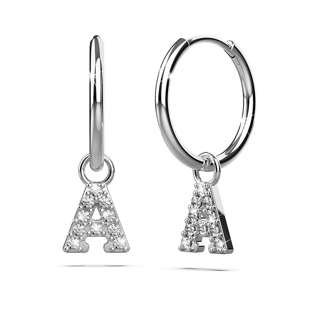Solid 925 Sterling Silver Octavia Alphabet Letter Zircon Huggie Earrings Silver - 2