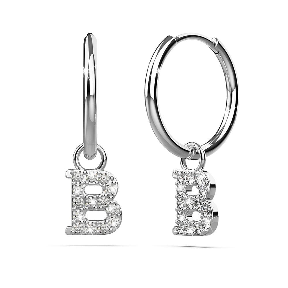 Solid 925 Sterling Silver Octavia Alphabet Letter Zircon Huggie Earrings Silver - 6