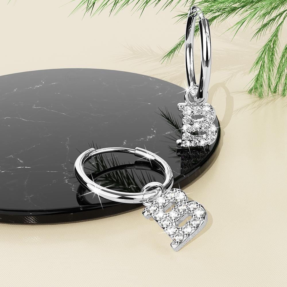 Solid 925 Sterling Silver Octavia Alphabet Letter Zircon Huggie Earrings Silver - 9