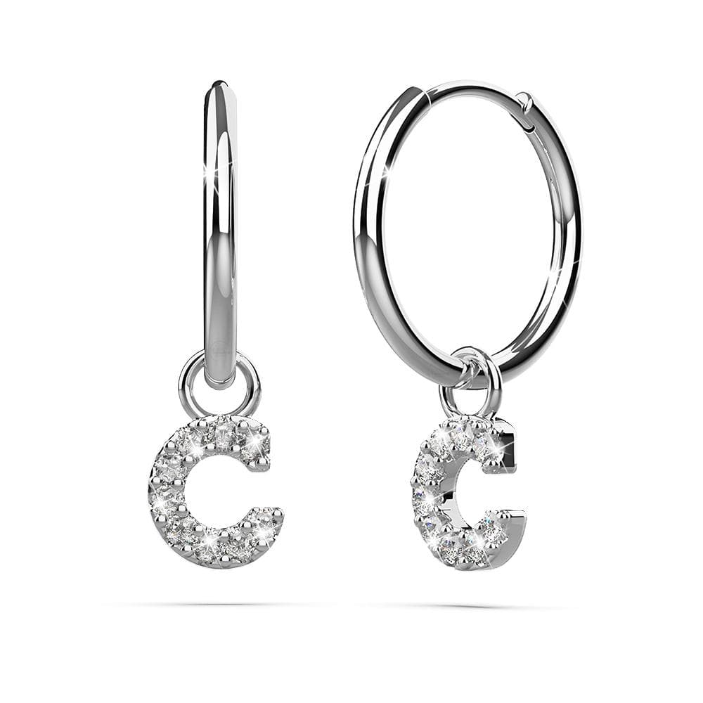 Solid 925 Sterling Silver Octavia Alphabet Letter Zircon Huggie Earrings Silver - 10