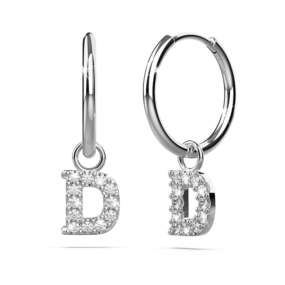 Solid 925 Sterling Silver Octavia Alphabet Letter Zircon Huggie Earrings Silver - 14