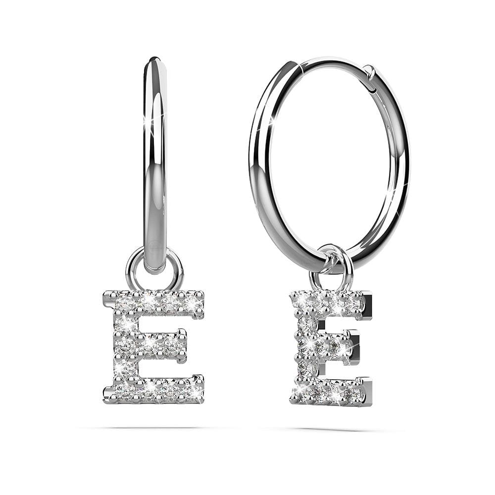 Solid 925 Sterling Silver Octavia Alphabet Letter Zircon Huggie Earrings Silver - 18