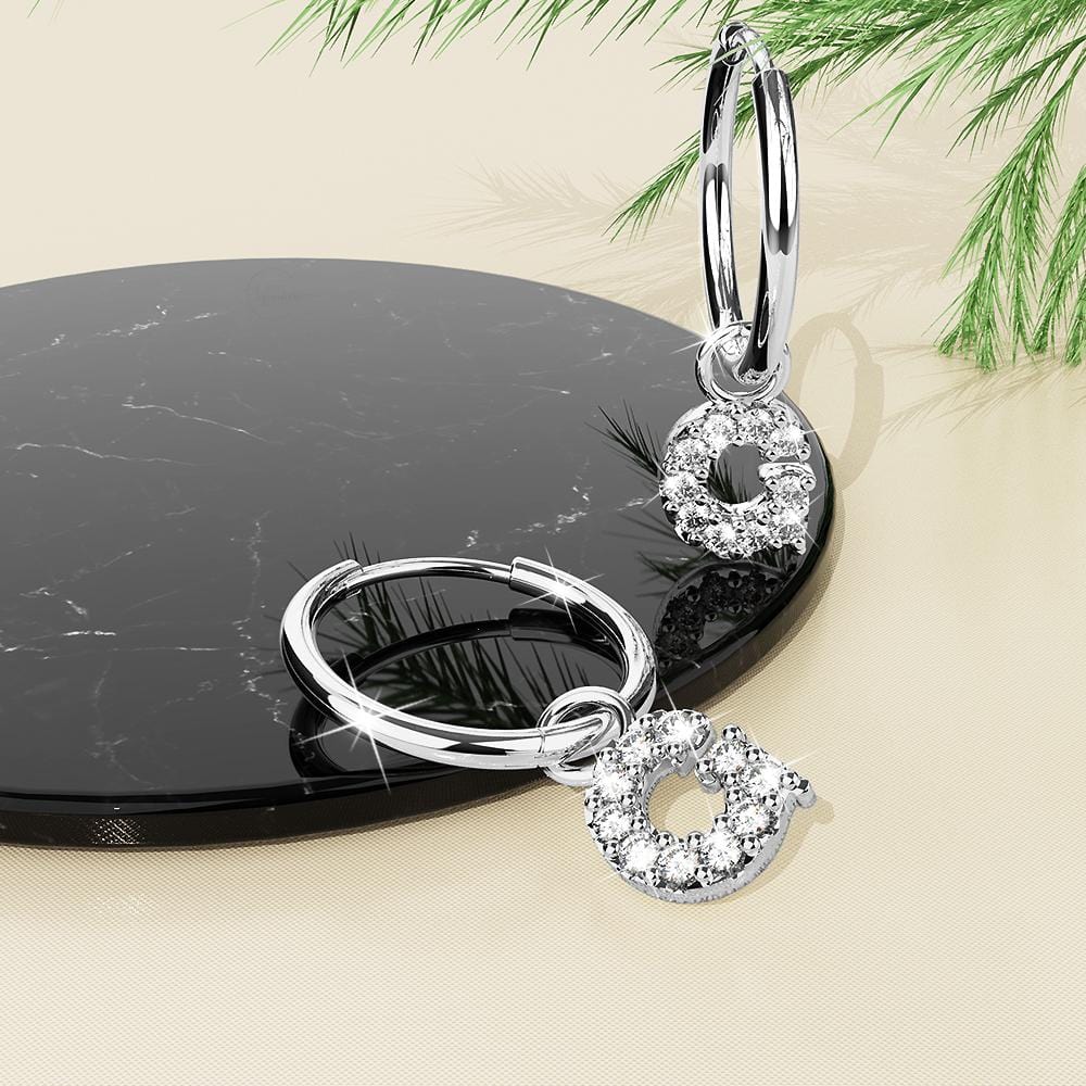 Solid 925 Sterling Silver Octavia Alphabet Letter Zircon Huggie Earrings Silver - 29