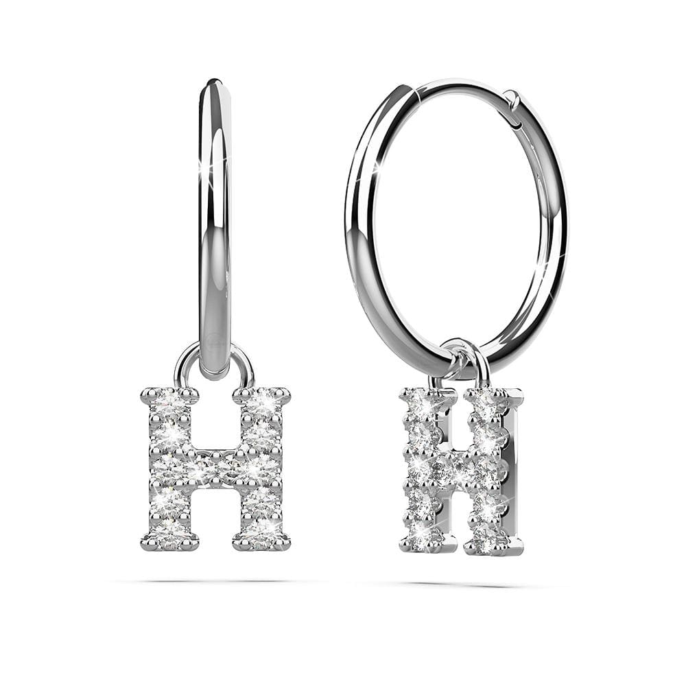 Solid 925 Sterling Silver Octavia Alphabet Letter Zircon Huggie Earrings Silver - 30