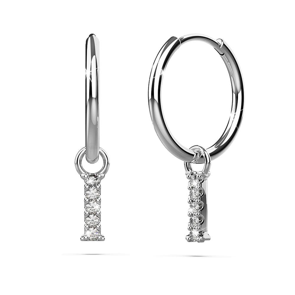 Solid 925 Sterling Silver Octavia Alphabet Letter Zircon Huggie Earrings Silver - 34