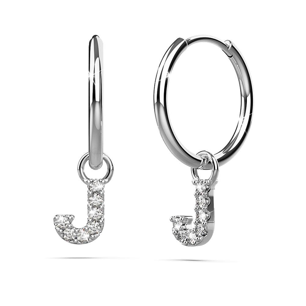 Solid 925 Sterling Silver Octavia Alphabet Letter Zircon Huggie Earrings Silver - 38