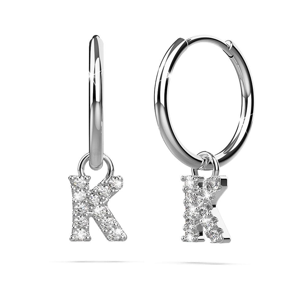 Solid 925 Sterling Silver Octavia Alphabet Letter Zircon Huggie Earrings Silver - 42