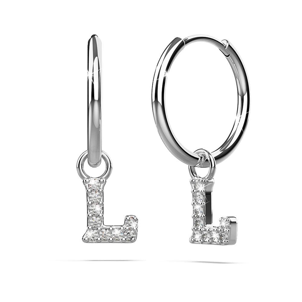 Solid 925 Sterling Silver Octavia Alphabet Letter Zircon Huggie Earrings Silver - 46