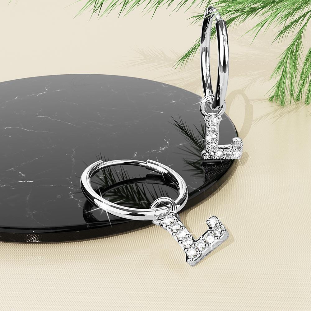 Solid 925 Sterling Silver Octavia Alphabet Letter Zircon Huggie Earrings Silver - 49