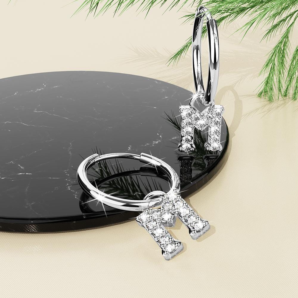 Solid 925 Sterling Silver Octavia Alphabet Letter Zircon Huggie Earrings Silver - 53