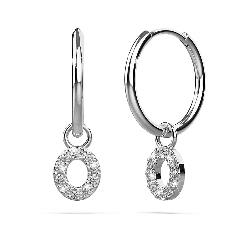 Solid 925 Sterling Silver Octavia Alphabet Letter Zircon Huggie Earrings Silver - 58