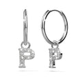 Solid 925 Sterling Silver Octavia Alphabet Letter Zircon Huggie Earrings Silver - 62