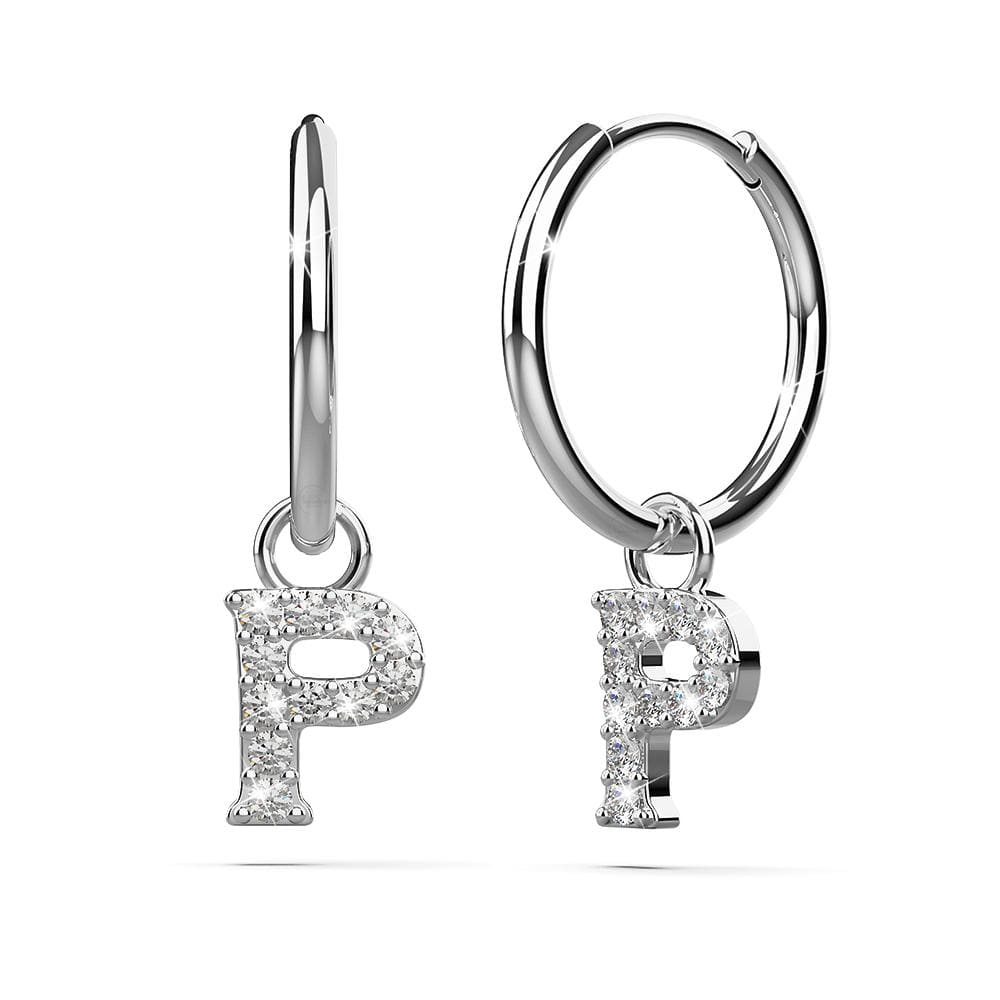 Solid 925 Sterling Silver Octavia Alphabet Letter Zircon Huggie Earrings Silver - 62