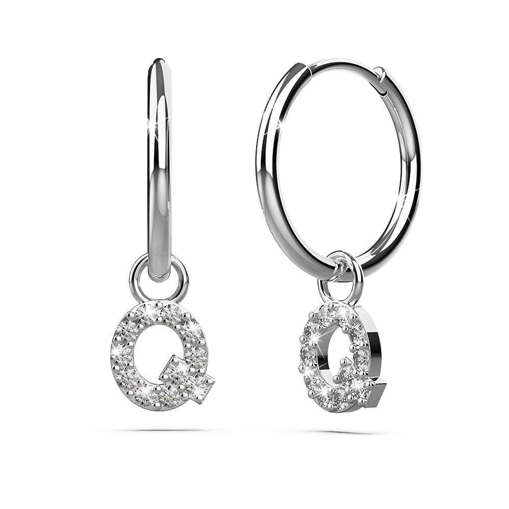Solid 925 Sterling Silver Octavia Alphabet Letter Zircon Huggie Earrings Silver - 66