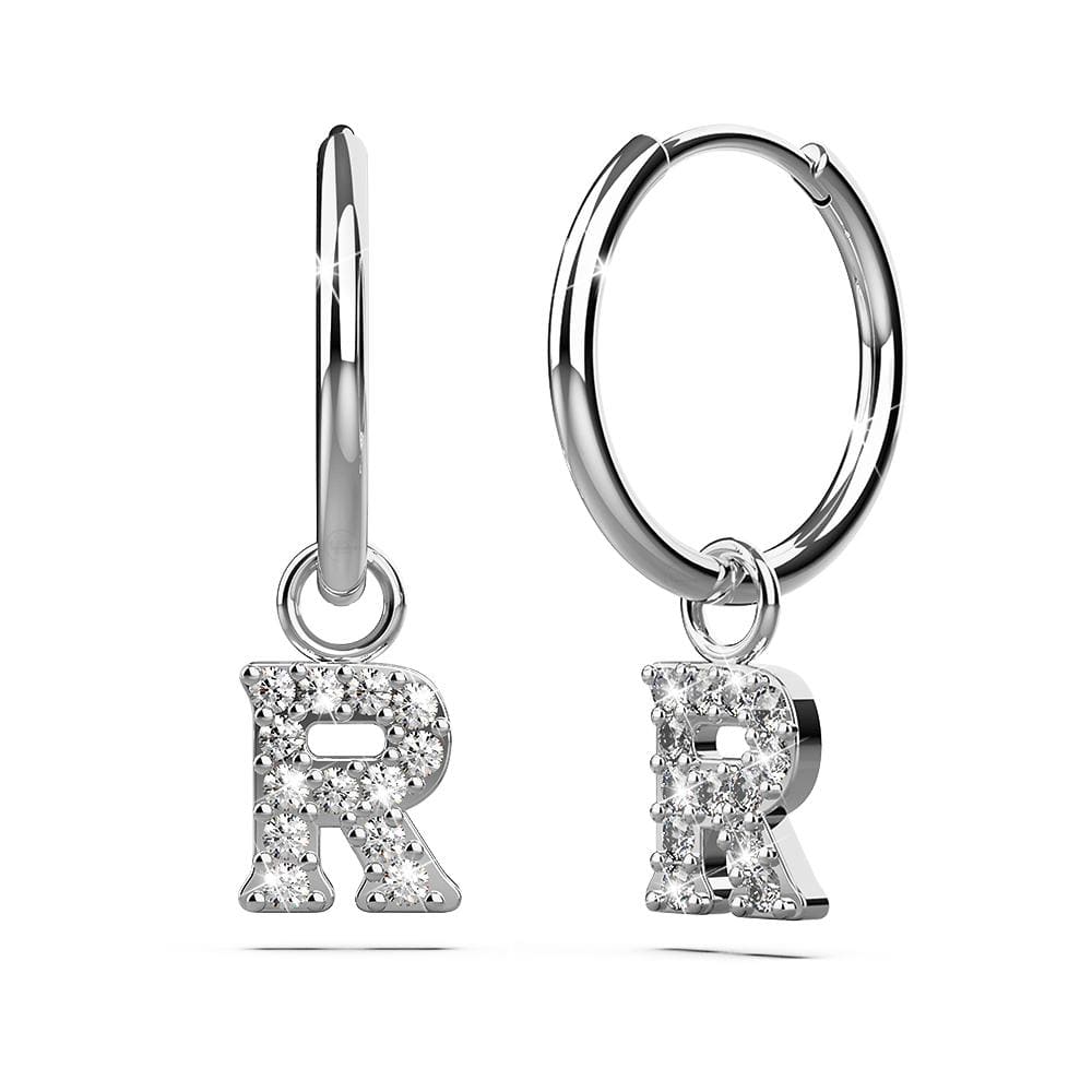 Solid 925 Sterling Silver Octavia Alphabet Letter Zircon Huggie Earrings Silver - 70