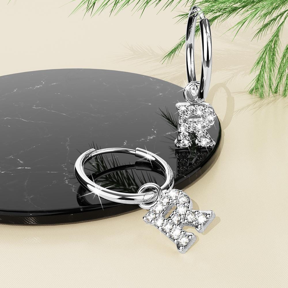 Solid 925 Sterling Silver Octavia Alphabet Letter Zircon Huggie Earrings Silver - 73