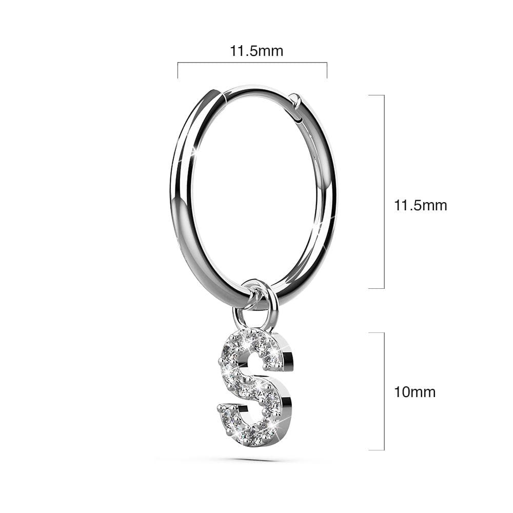 Solid 925 Sterling Silver Octavia Alphabet Letter Zircon Huggie Earrings Silver - 76