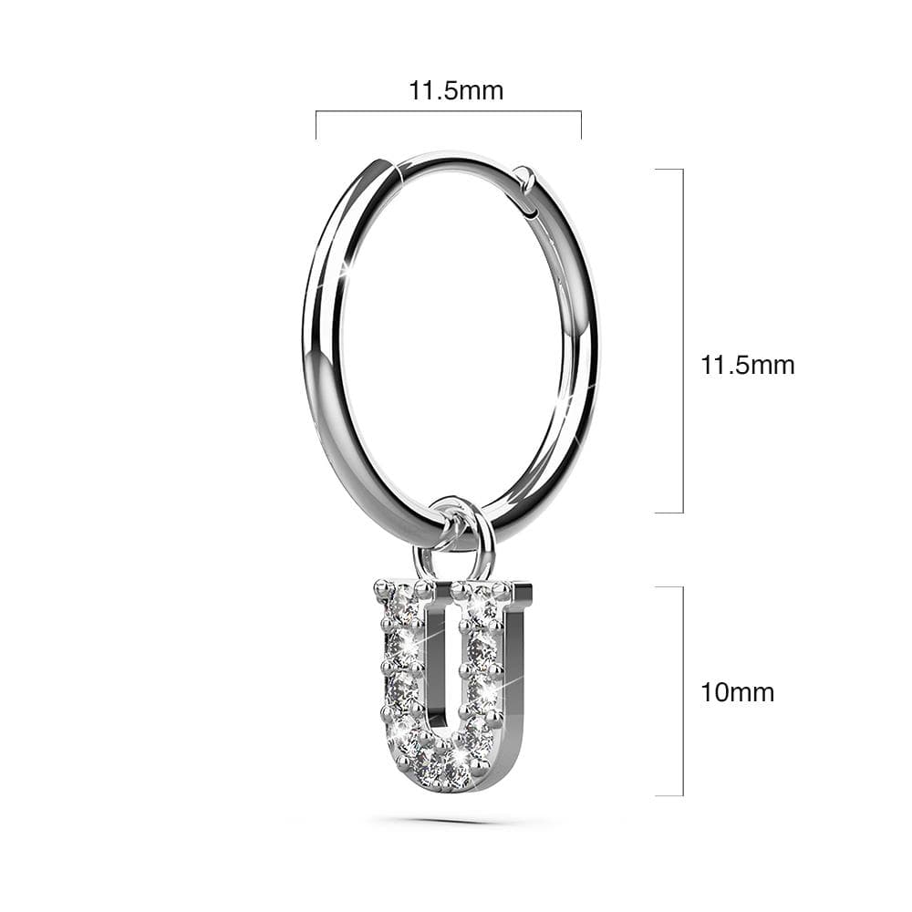 Solid 925 Sterling Silver Octavia Alphabet Letter Zircon Huggie Earrings Silver - 63