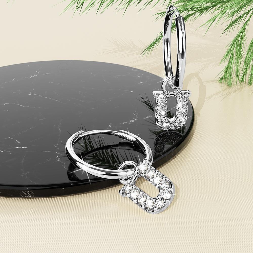 Solid 925 Sterling Silver Octavia Alphabet Letter Zircon Huggie Earrings Silver - 64