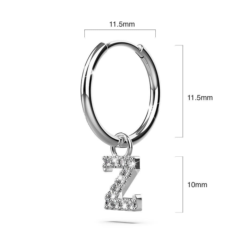 Solid 925 Sterling Silver Octavia Alphabet Letter Zircon Huggie Earrings Silver - 78