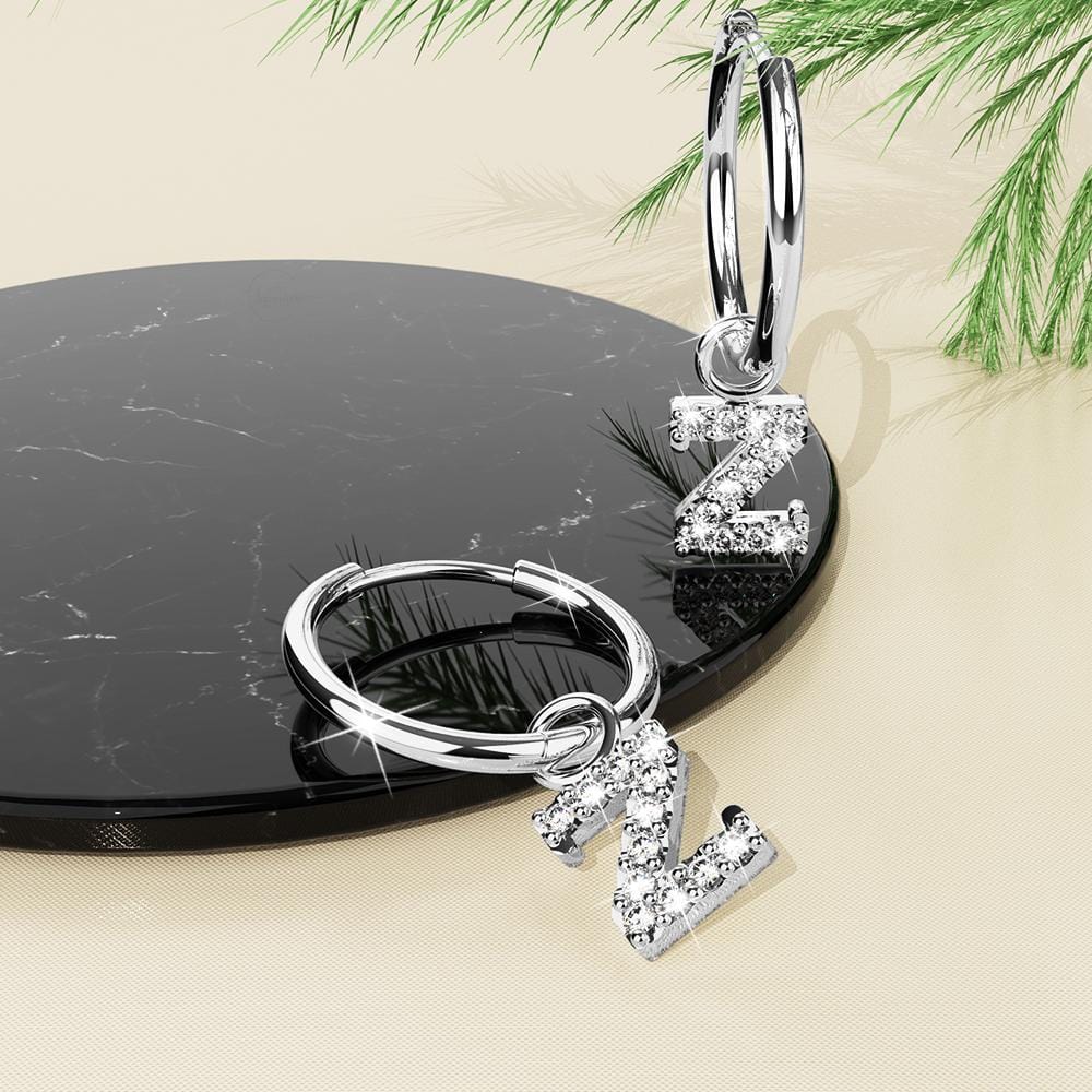 Solid 925 Sterling Silver Octavia Alphabet Letter Zircon Huggie Earrings Silver - 79