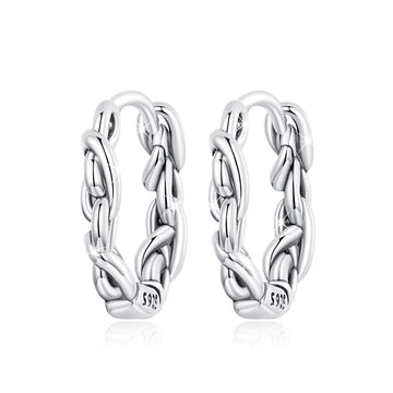 Solid 925 Signature Silver Chain Pull Huggie Earrings