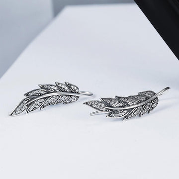 Solid 925 Sterling Silver Vintage Angel Feather Drop Earrings - Brilliant Co