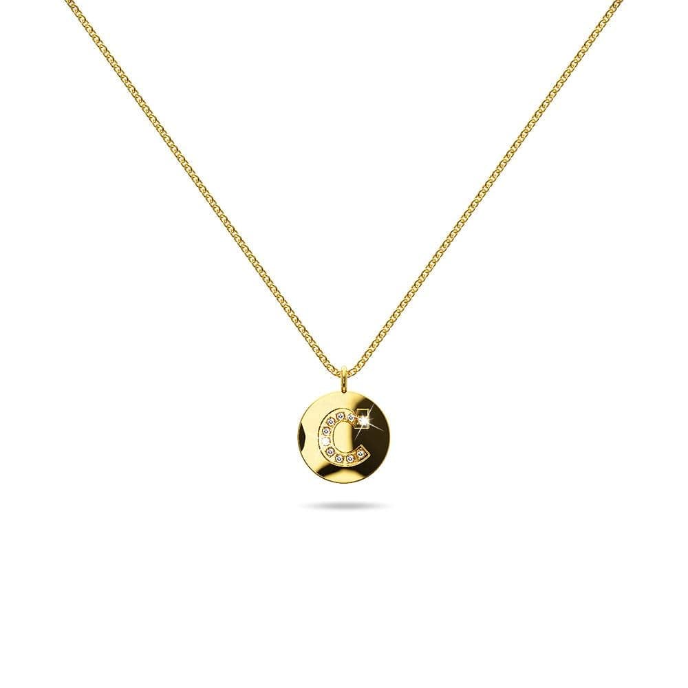 Solid 925 Sterling Silver Initial Alphabet Personalised Disc Necklace - 10