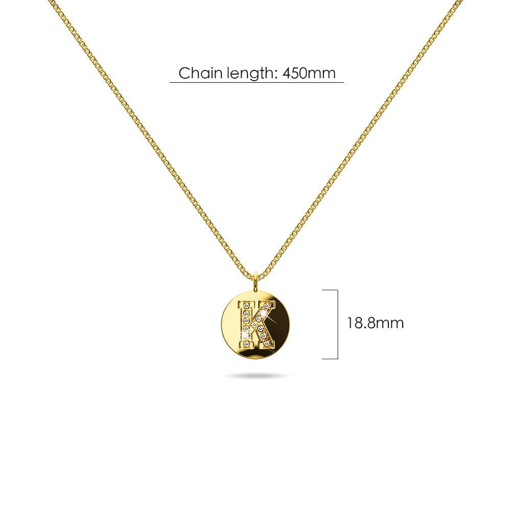 Solid 925 Sterling Silver Initial Alphabet Personalised Disc Necklace - 44