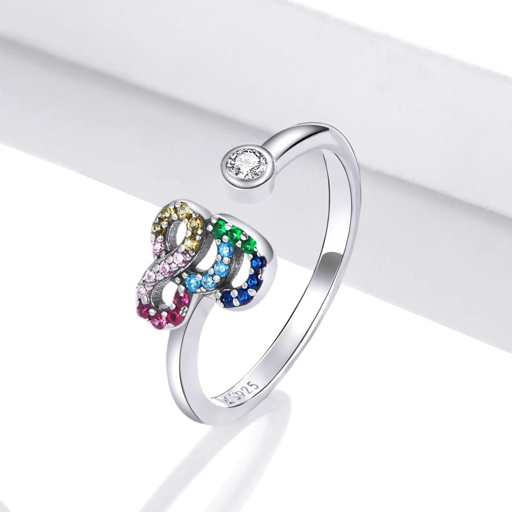 Solid 925 Sterling Silver Colourful Rainbow Alphabet Letter Adjustable Rings