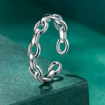 Solid 925 Signature Silver Chain Link Open Cut Ring