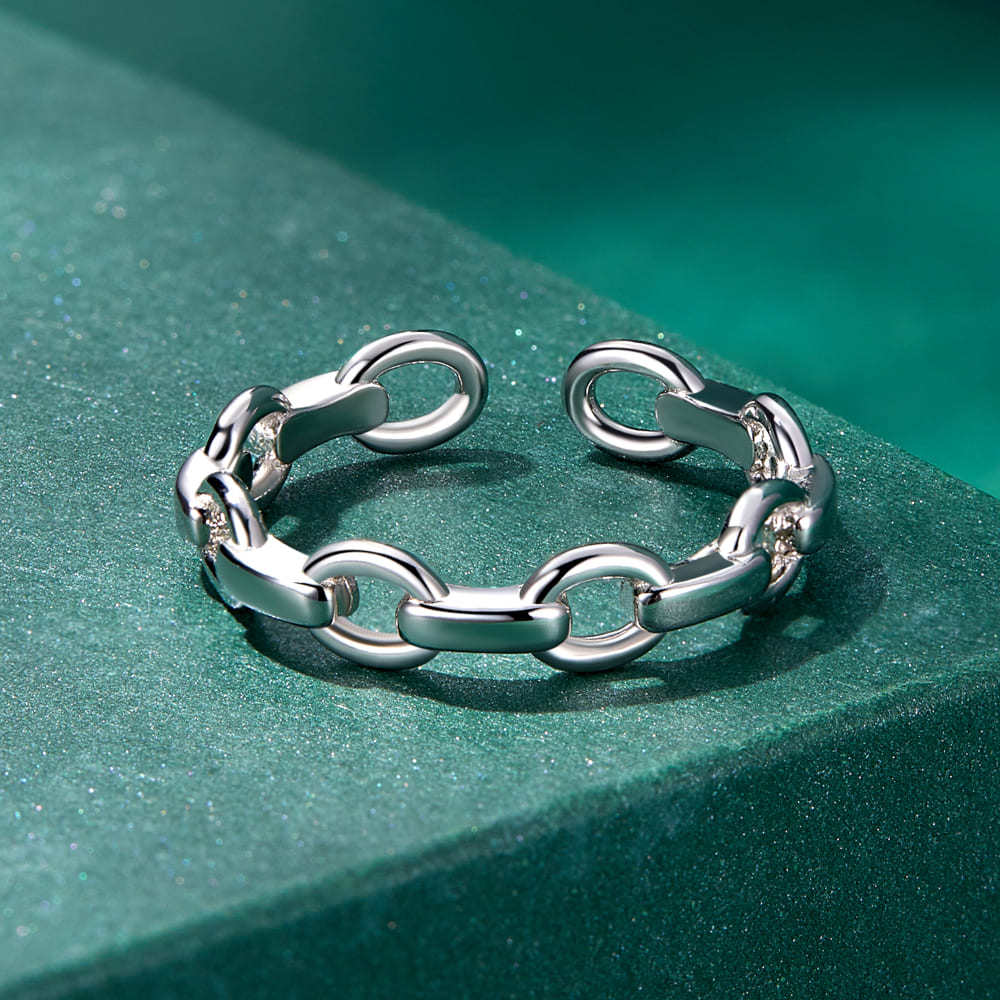 Solid 925 Signature Silver Chain Link Open Cut Ring