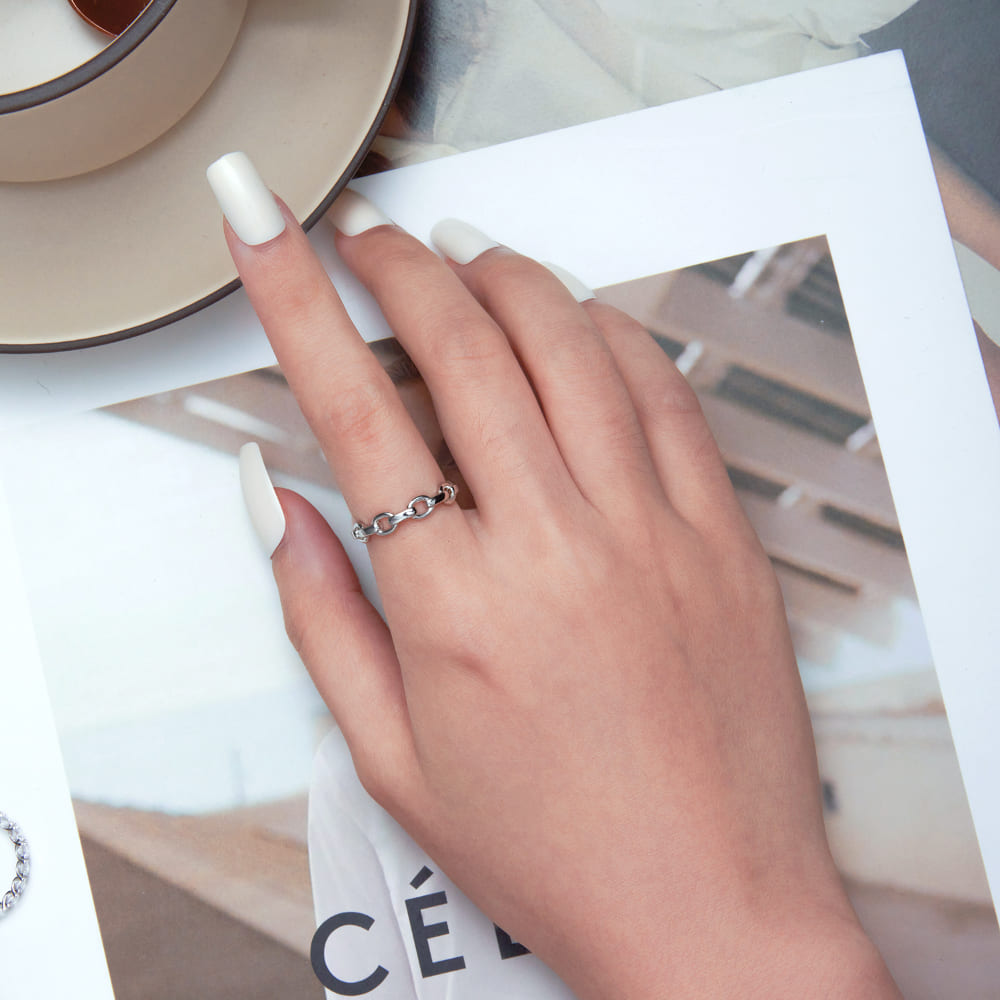 Solid 925 Signature Silver Chain Link Open Cut Ring