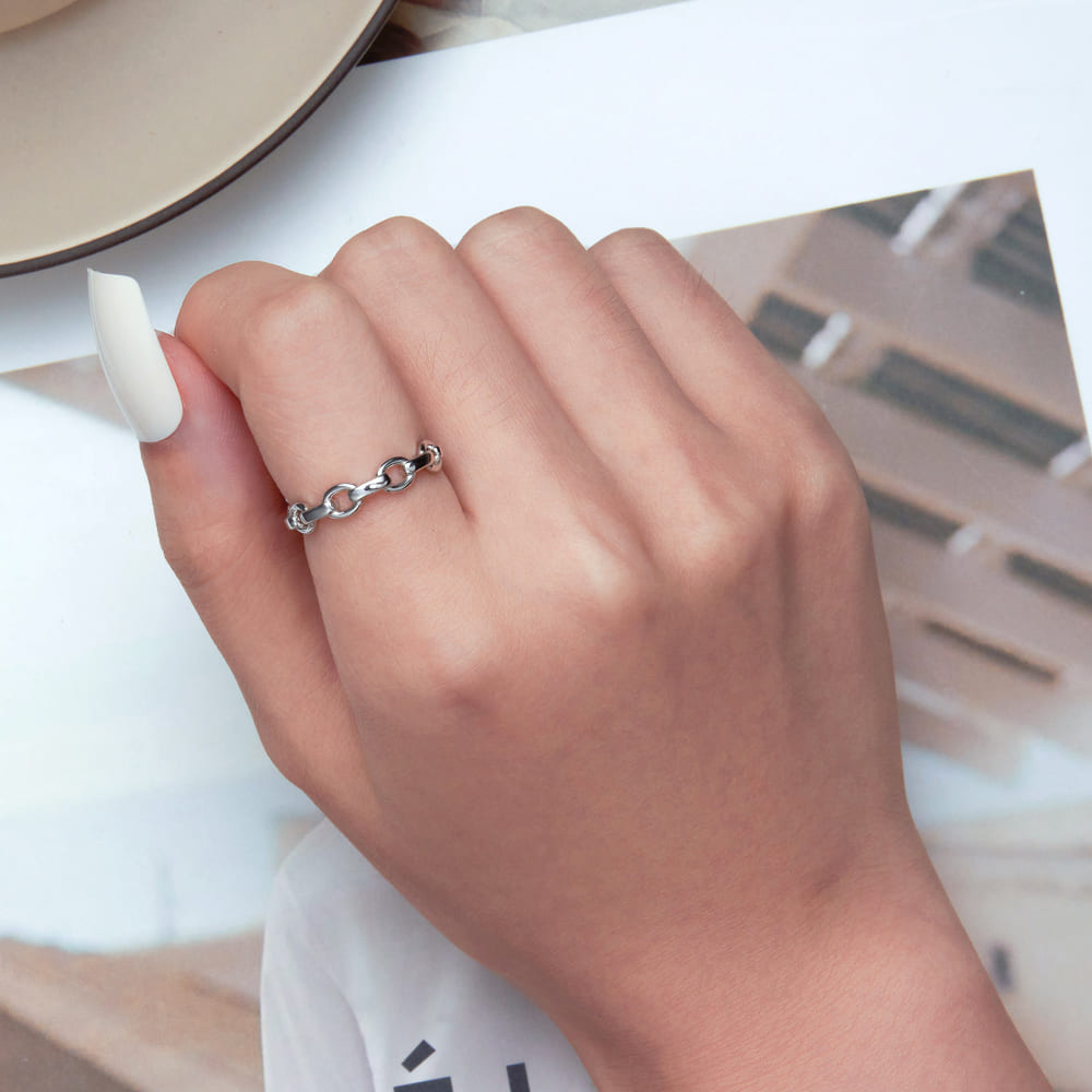 Solid 925 Signature Silver Chain Link Open Cut Ring