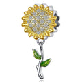 Boxed Solid 925 Sterling Silver Dual Tone Heart Shape and Sunflower Charms - Brilliant Co