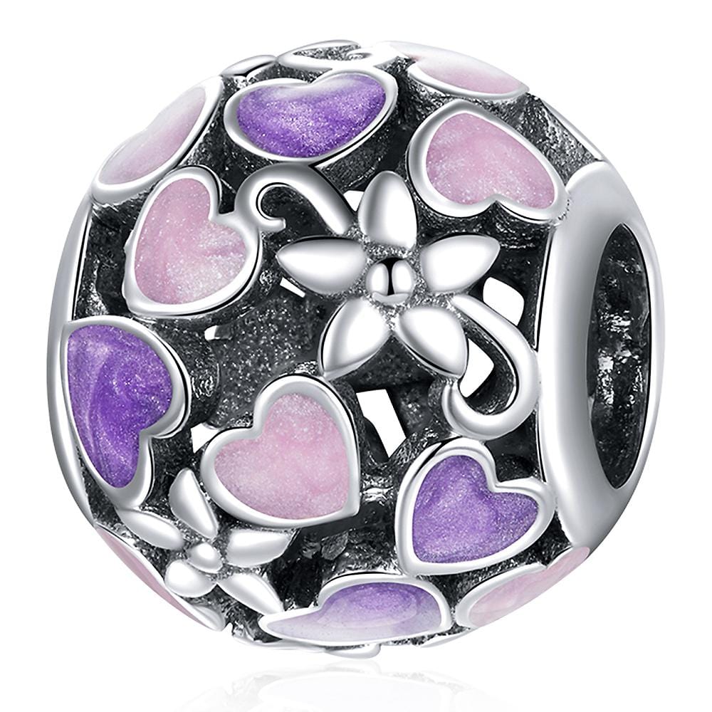 Boxed Solid 925 Sterling Silver Dual Tone Heart Shape and Sunflower Charms - Brilliant Co