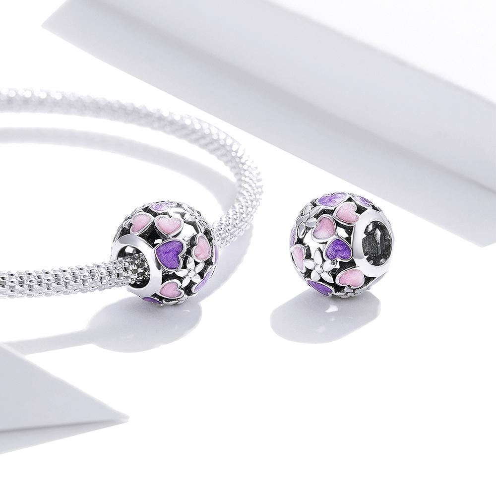 Boxed Solid 925 Sterling Silver Dual Tone Heart Shape and Sunflower Charms - Brilliant Co