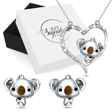 Boxed Solid 925 Sterling Silver Big Head Baby Koala Earrings & Necklace Set