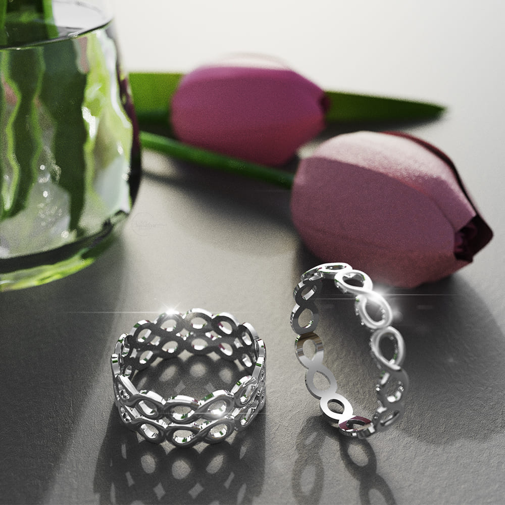 Boxed Solid 925 Sterling Silver Infinity Love Bracelet and Ring Set