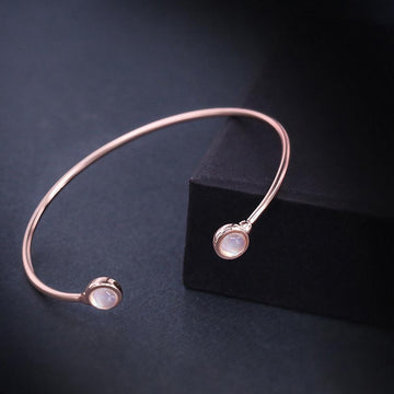 Lucky Moonstone Minimalistic Rose Gold Layered Cuff Bangle Bracelet