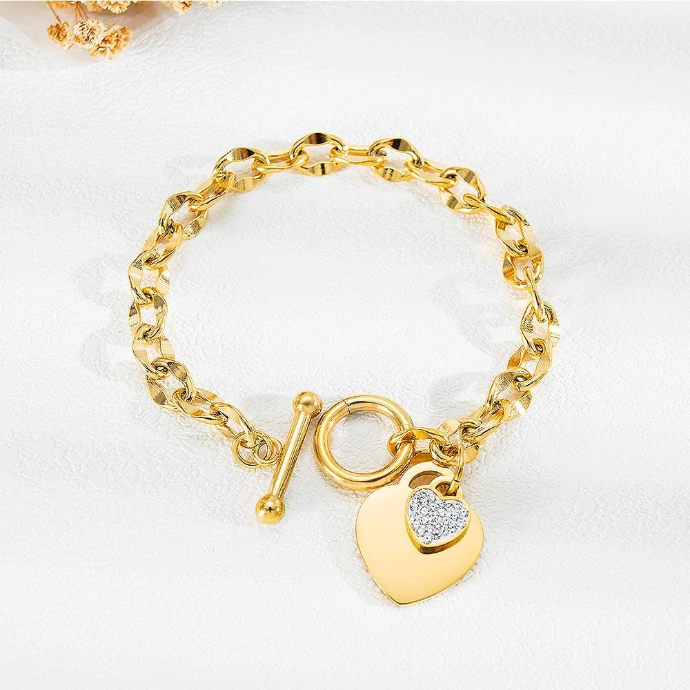 Diamond cut Belcher Chain T-lock Toggle Bracelet in Gold Layered Steel Jewellery