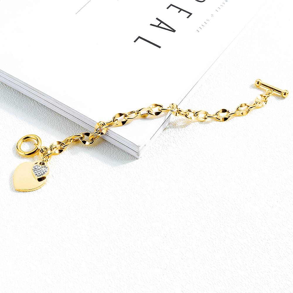Diamond cut Belcher Chain T-lock Toggle Bracelet in Gold Layered Steel Jewellery