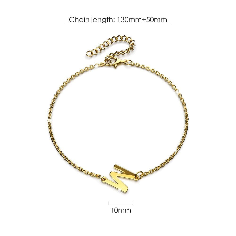 Bold Alphabet Letter Initial Charm Bracelet in Gold Tone