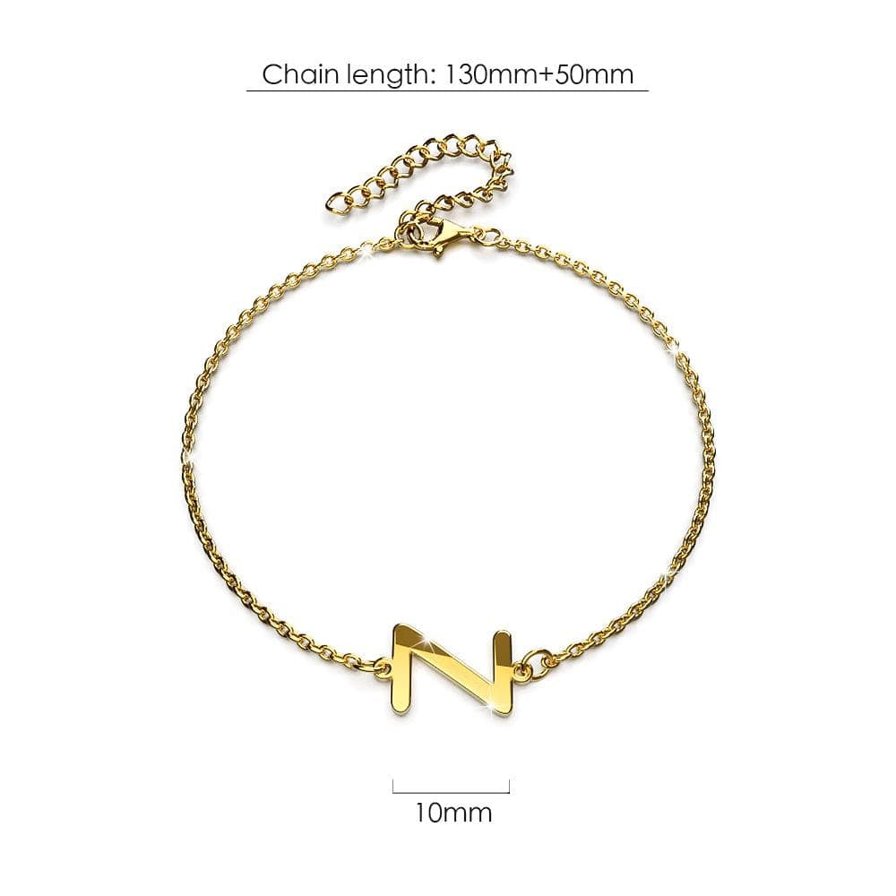 Bold Alphabet Letter Initial Charm Bracelet in Gold Tone