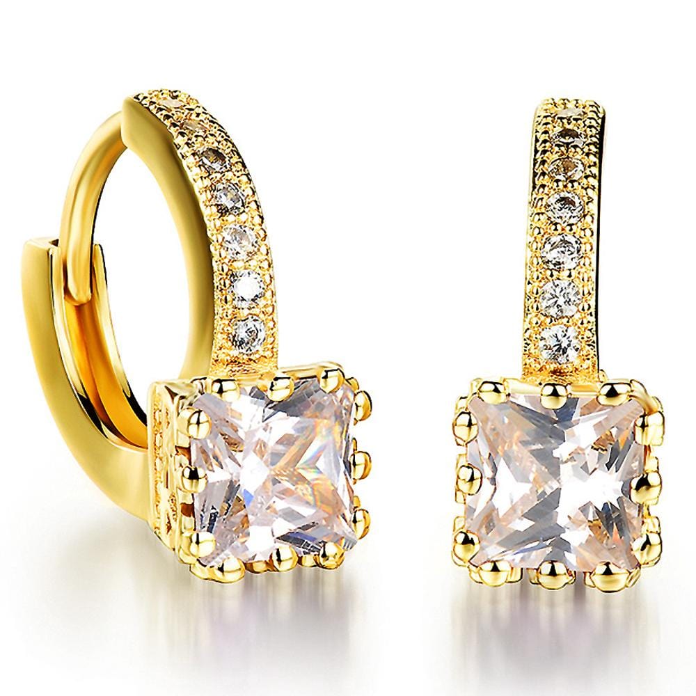 Huggie Earrings Princess Glamour Gold Clear - Brilliant Co