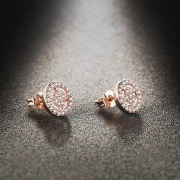 Shiny Created Diamonds Halo Rose Gold Layered Stud Earrings - Brilliant Co