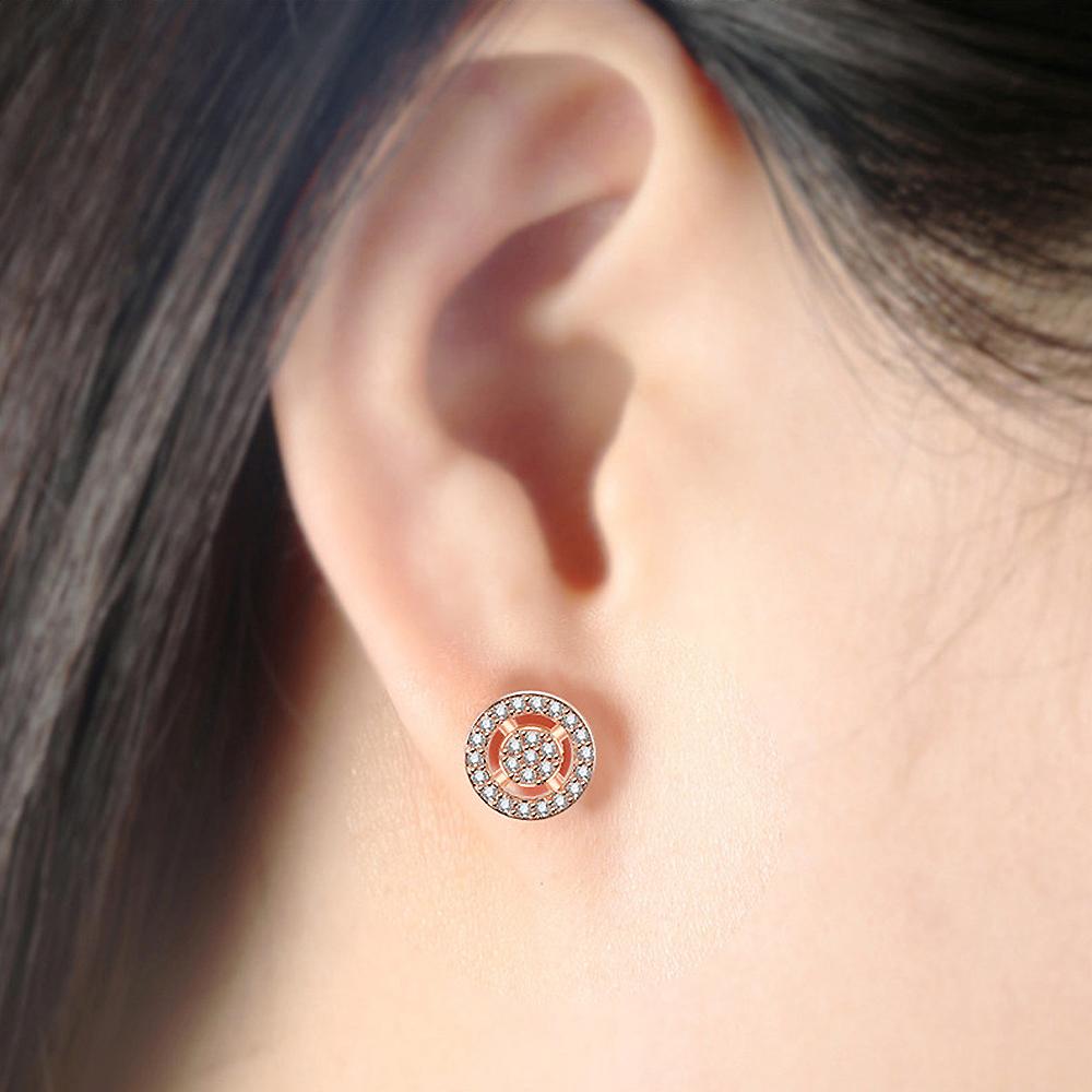 Shiny Created Diamonds Halo Rose Gold Layered Stud Earrings - Brilliant Co