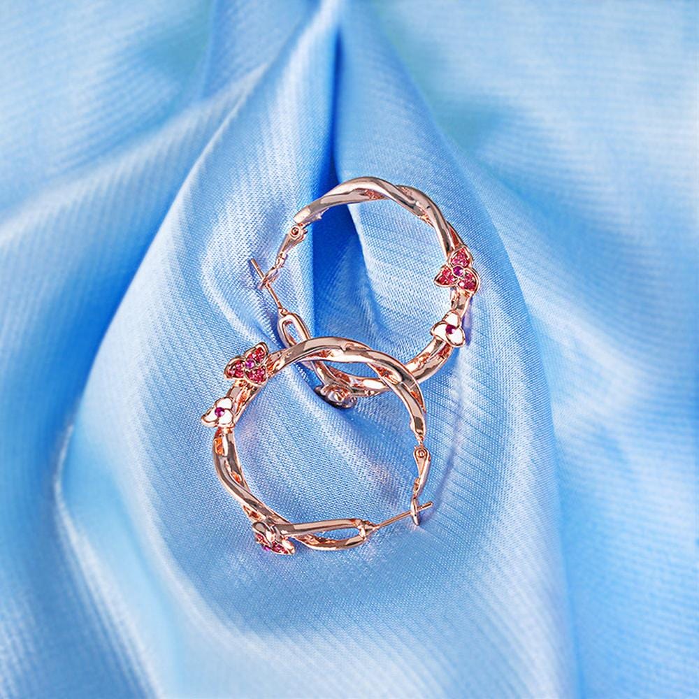 Exotic Wild Floral Hoop Rose Gold Layered Earrings