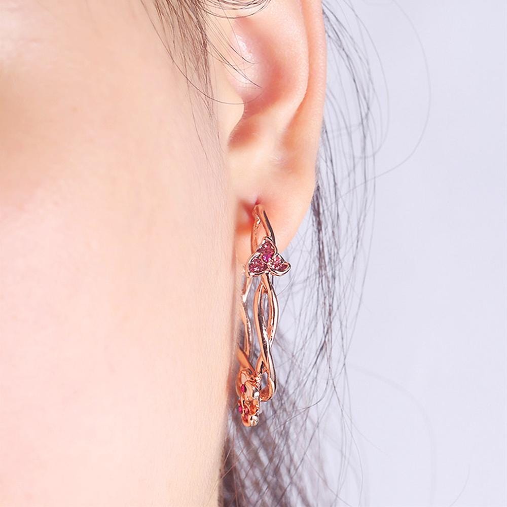 Exotic Wild Floral Hoop Rose Gold Layered Earrings
